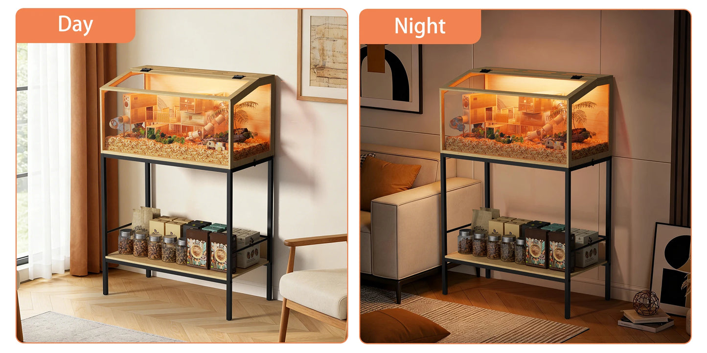 Large Wooden Hamster Cage Clear Tempered Glass Pet Small Animal Habitat Cage Playful Hutch House