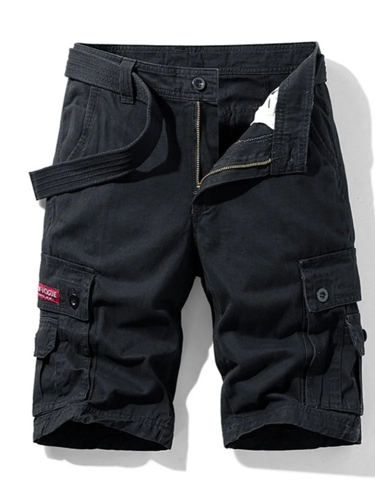 2025 New Summer men's fashionable multi pocket workwear shorts thin casual and fashionable denim multi pocket shorts