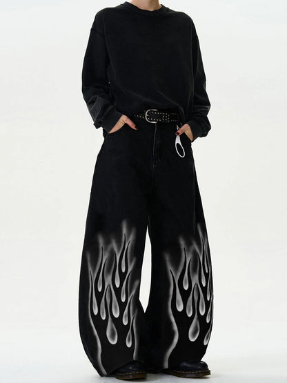 High Streets Spring Summer Men's Jeans American Baggy Wide Leg Curved Knife Denim Pants Loose Solid Color Male Trendy Trousers
