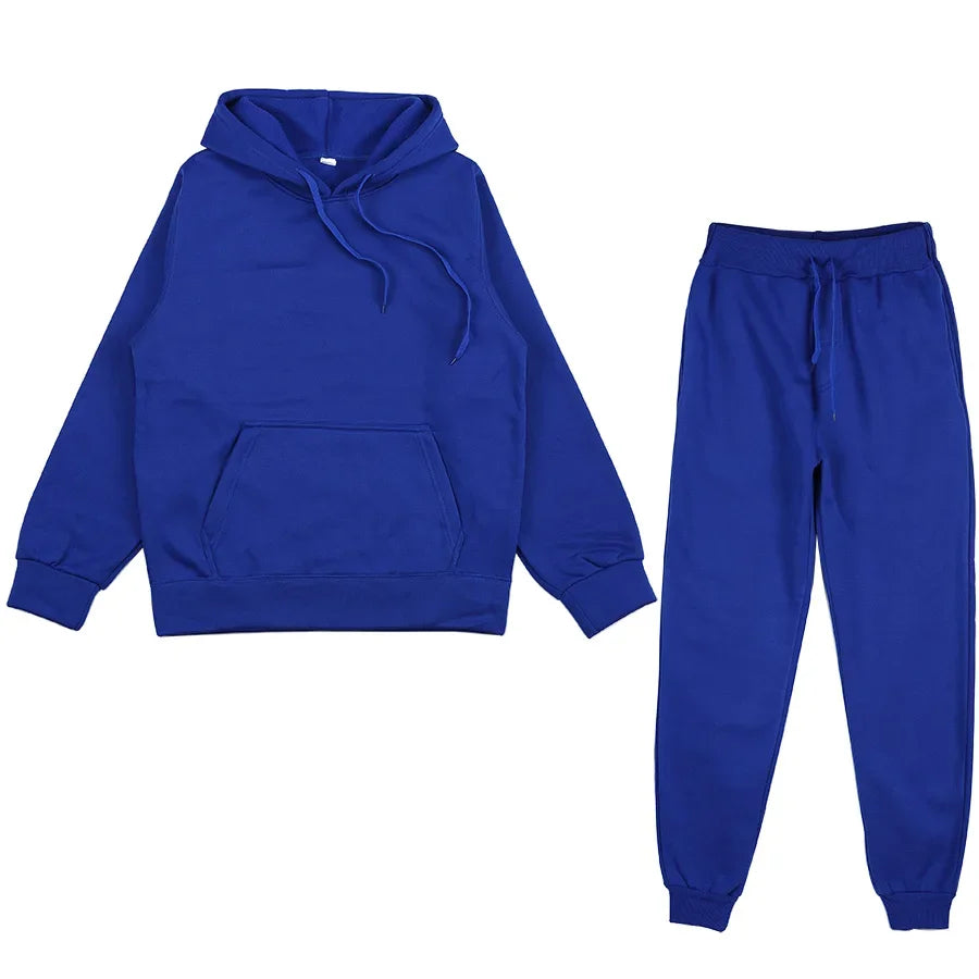 Men's Autumn and Winter New Solid Color Hoodie+pants Two-piece Set Fashionable Casual Sports Set Size S-3XL