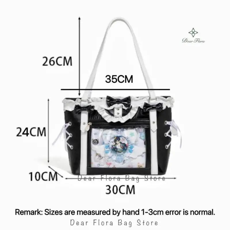 Japanese Sweet Women Ribbon Ita Bag Cute Lolita Girl Transparent Handbags Fashion Large Capacity Tote Bag Aesthetic Shoulder Bag