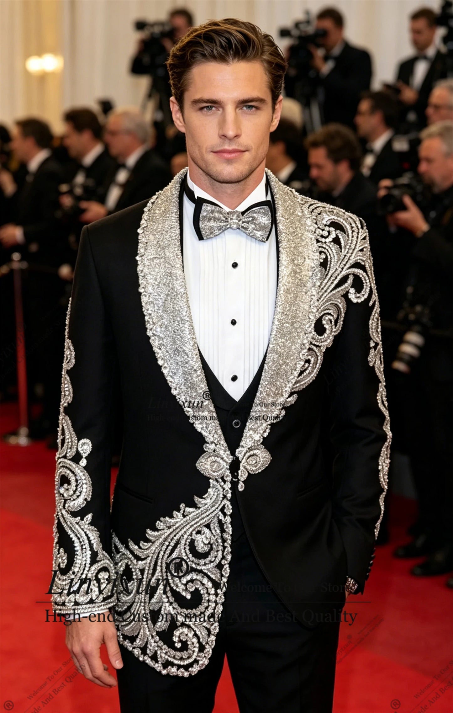 Designer Style Sparkling Diamond Men Suits For Wedding Prom Blazers Outfits 3 Pieces Groom Tuxedos Customized trajes para hombre