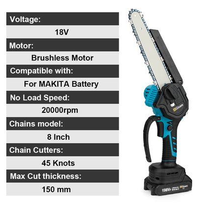 Gisam 8 Inch Brushless Electric Saw One-handed  Electirc ChainSaw Woodworking Garden Tool Pruning Saw For Makita 18v Battery Pin