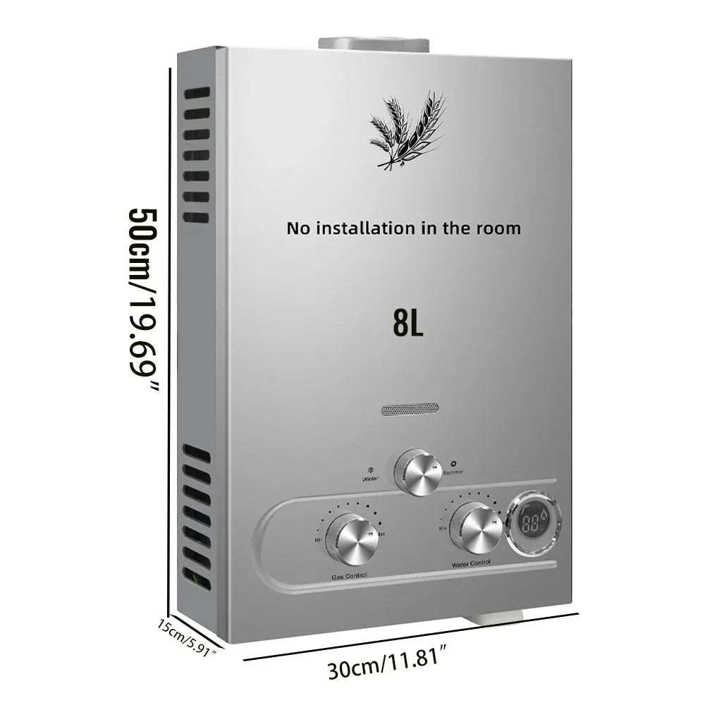 SIHAO 6L/8L/10L/12L/16L/18L LPG Water Heater, On-Demand Instant Hot Water System for Propane & Butane Gas, Tankless Home Use Boiler