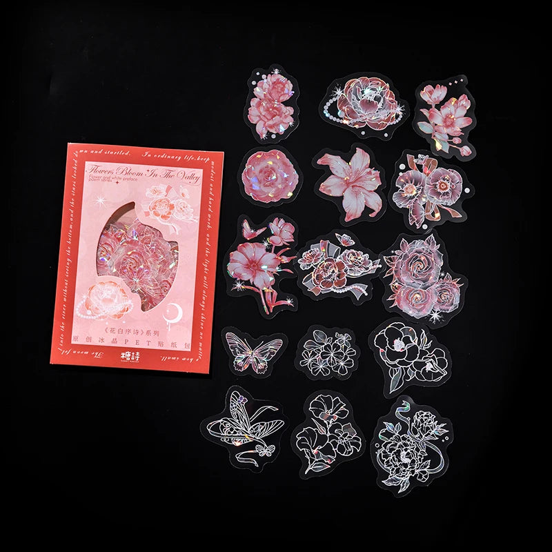 30pcs PET Transparent Stickers Plant Flowers Decorative Labels Scrapbooking Collage Material Diary Stationery Supplies