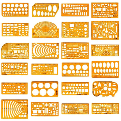 Geometric Drawing Template Set With Measuring Ruler - Yellow Transparent Plastic Tools+Bonus PE Zipper Bag - For Architecture
