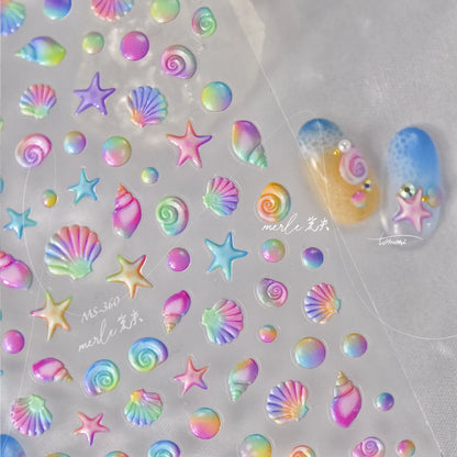 Colorful Bagful Jellyfish Bubbles Swimming Rings Rainbow Stars Ocean Starfish Self Adhesive 5D Nail Art Sticker Manicure Decal