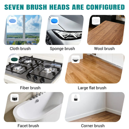 Cordless Electric Cleaning Brush - 7-in-1 Multi-Surface Scrubber with 2-Speed Adjustment, Detachable Extension Handle