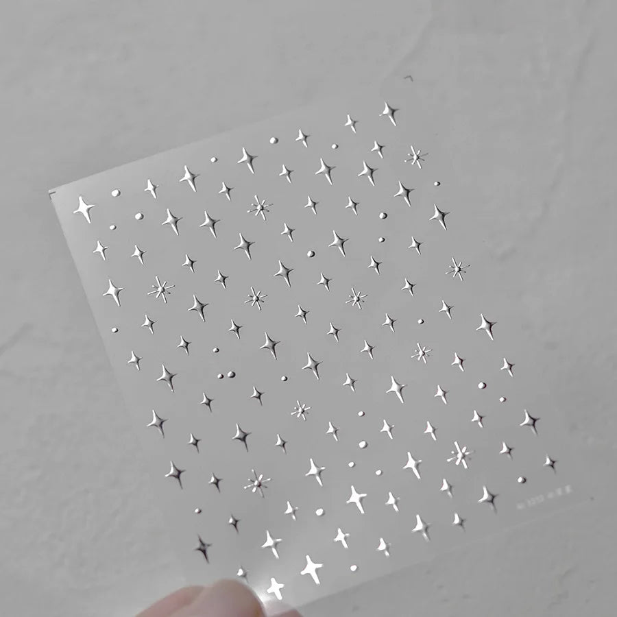 Simple Laser Bronzing Gold Silver Mini Star Rhinestone INS 5D Relief Self Adhesive Nail Art Decoration Sticker 3D Manicure Decal