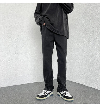 2024 Spring Autumn Korean Men Fashionable Retro Street Jeans Zip Design on Trouser Legs Straight-leg Denim Pants Men's Clothing