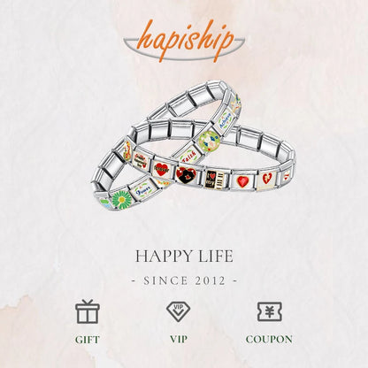 Hapiship Fashion Navy Ship International Maritime Signal Code Nautical Flag Charm Links Fit 9mm Stainless Steel Bracelet DJ391