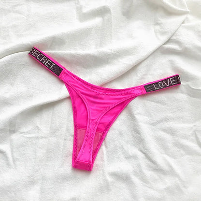 Low Waist Sexy Women Thongs Panties Rhinestones letter Diamonds G String Sports Thong Shorts Briefs T-back Fitness Size S-XL