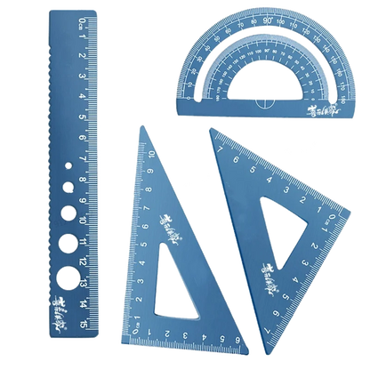 4 In 1 Aluminum Alloy Ruler Stationery Set Aluminum Alloy Multifunctional Combination Ruler Triangle Protractor for Drawing