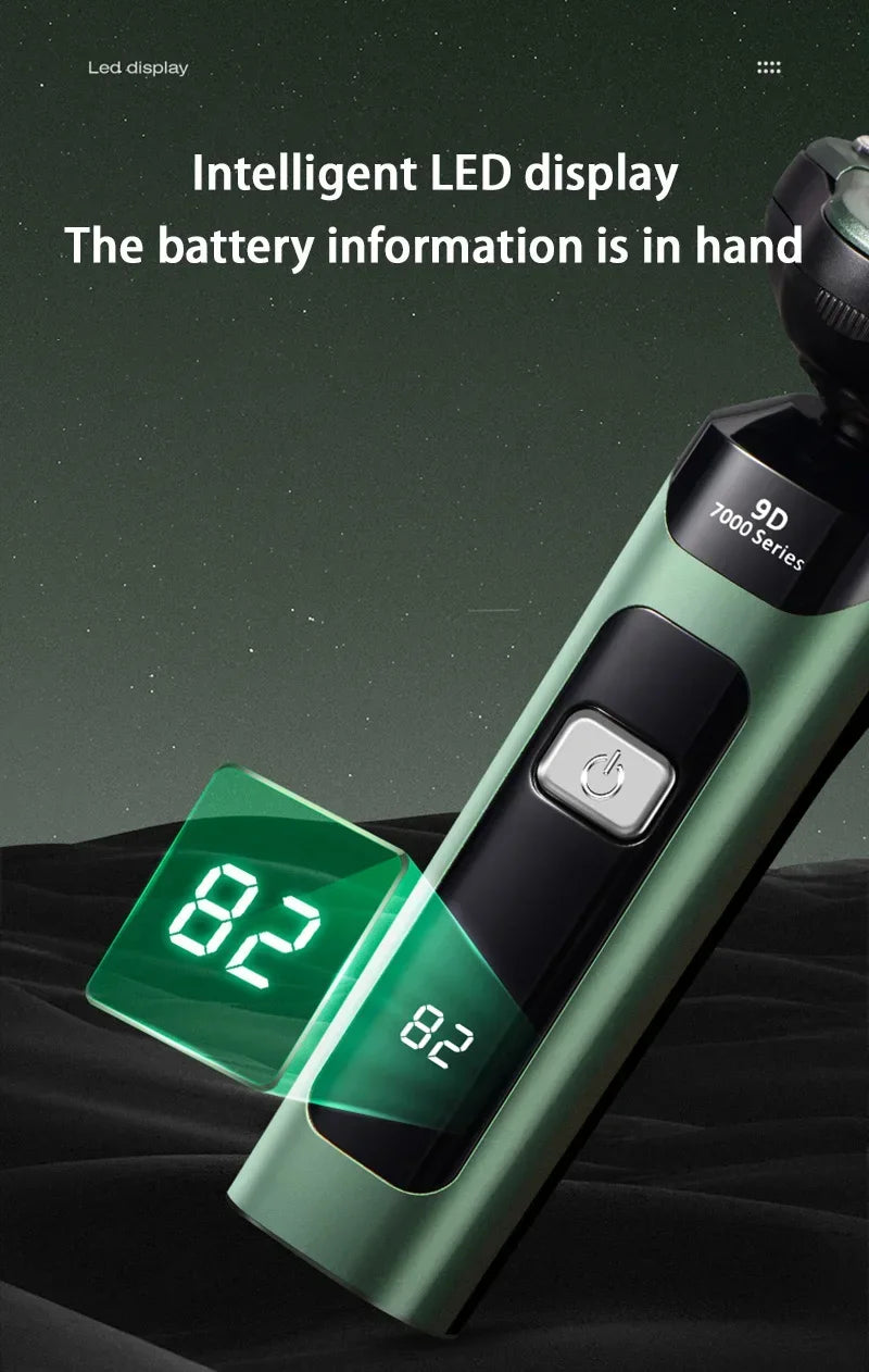 Men's Electric Shaver Intelligent Digital Display Waterproof Full Body Wash High Power Rechargeable Beard Trimmer
