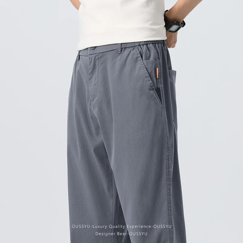 Summer Lyocell Fabric Ultra-thin Trousers Men's Loose Straight Cool Breathable Daily Sports Blue Casual Trousers Fashion Korean