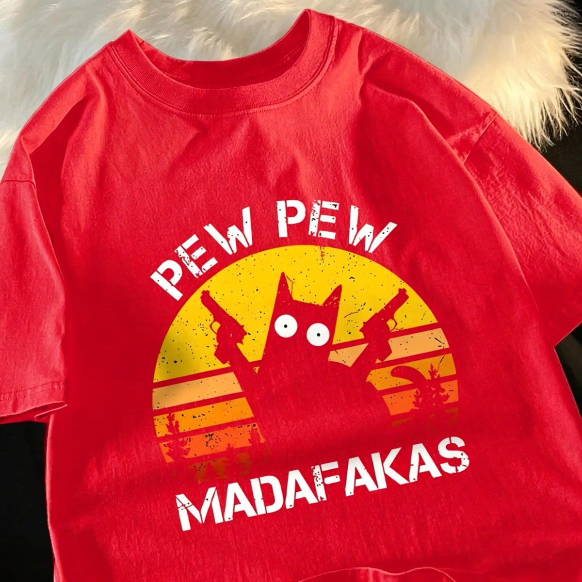 Pew Pew Madafakas Cat With Two Guns T-Shirts Man Street Summer Short Sleeve Harajuku Cotton Tshirt Oversized Breathable Tops