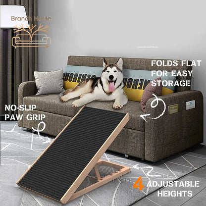 Adjustable Wooden Pet Dog Ramp Comfortable Folding Non-Slip Carpet Surface Foldable Climbing Ladder For Car Bed Pet Carriers