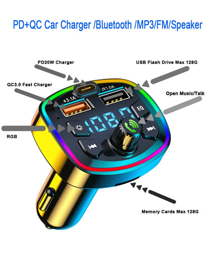 Bluetooth 5.0 FM Transmitter Handsfree Car MP3 Player With 20W USB Super Quick Charge Adapter for Car