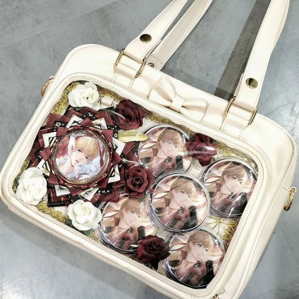 Y2K Cute Bow Ita Bag Girl Transparent Messenger Bag Women Fashion Shoulder Crossbody Bag Ladys DIY Badge Tote Bag Lolita Handbag