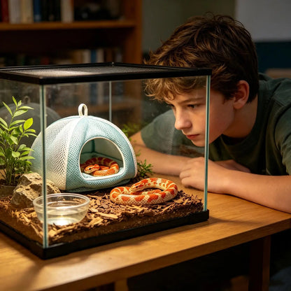 Corn snakeHouse Breathable Mesh Hanging tent style cave reptile dodging cave Easy to clean for Small reptile  ﻿