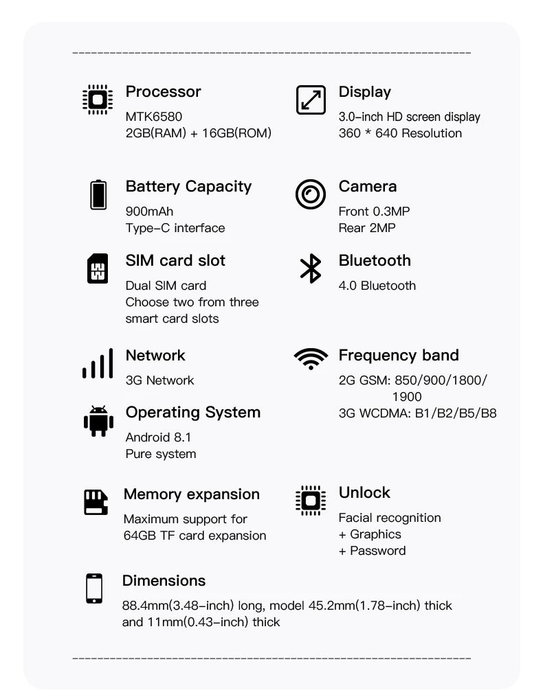SERVO 18SE MINI Android Mini Smartphone 3G WCDMA 2GB RAM 16GB ROM Wi-Fi Hotspot GPS 3.0" Touch Small Smart Phones 2 SIM Standby