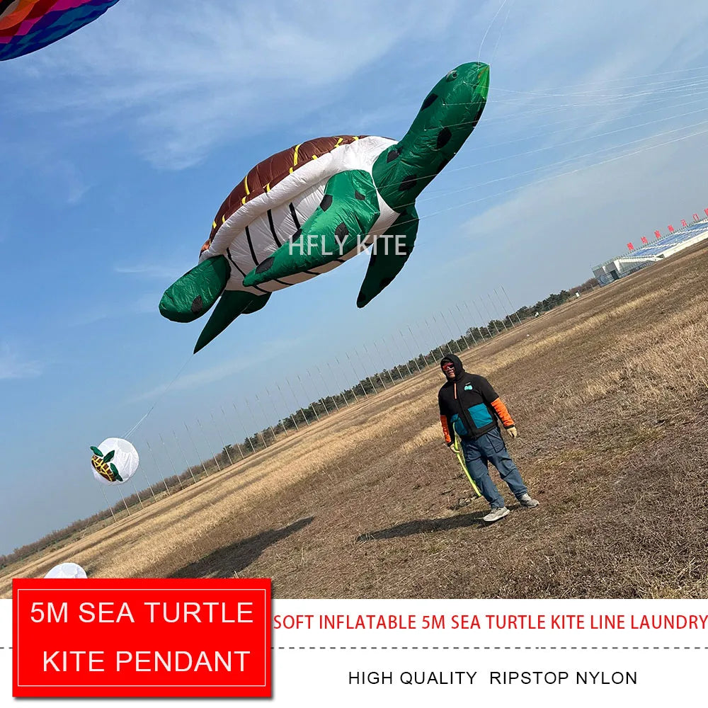 HFLY New Arrival Soft Inflatable Large 5m Sea Turtle Kite Line Laundry for Adults High Quality  40D Nylon Animal Kites Pendant