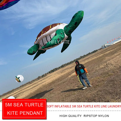 HFLY New Arrival Soft Inflatable Large 5m Sea Turtle Kite Line Laundry for Adults High Quality  40D Nylon Animal Kites Pendant