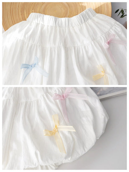 Little girl summer shorts Korean version small fresh solid color bow flower bud pants for women's treasure sweet versatile pants