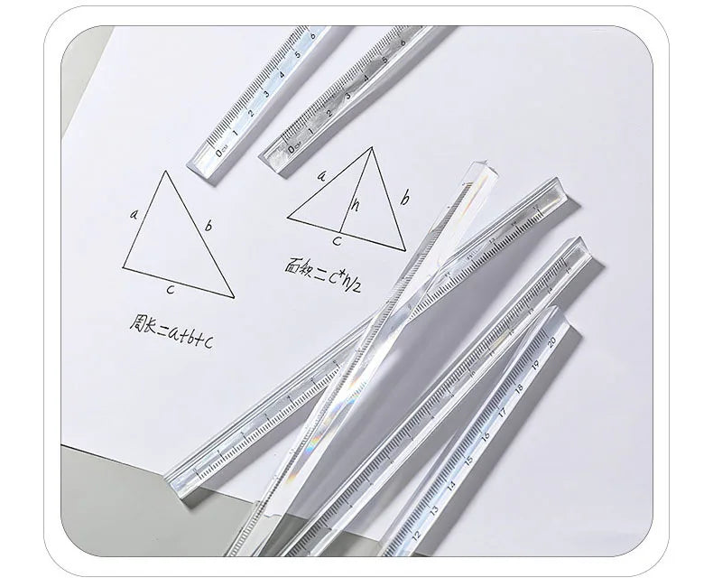 15cm /20 Cm Simple Transparent Triangular Straight Ruler Kawaii Tools Stationery Cartoon Drawing Gift Office School Measuring