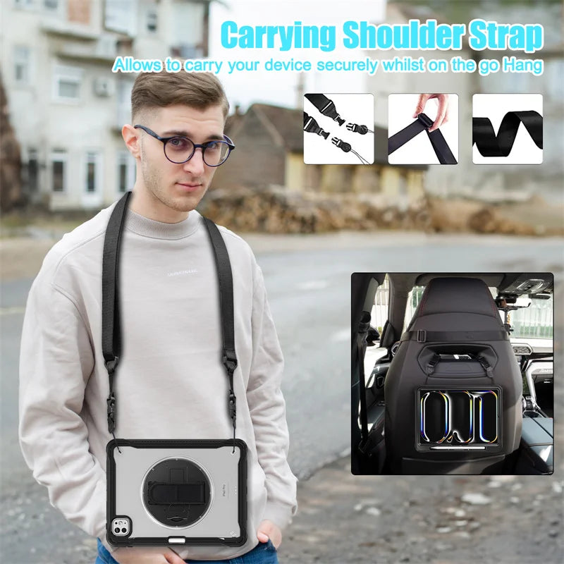 For iPad Pro 11 12.9 13 inch 2024 Case Shockproof Cover iPad Air 11 4th 5th 10 10th 10.9 10.2 9/8/7th 11th Generation Case+Strap
