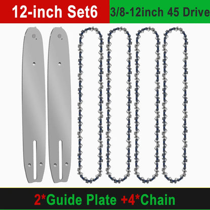 12" Guide Bar & 45 Link Chain Set 3/8"LP Pitch 0.050" Groove Width Rounded Teeth Alloy Chainsaw Components 12 Inch Electric Saw