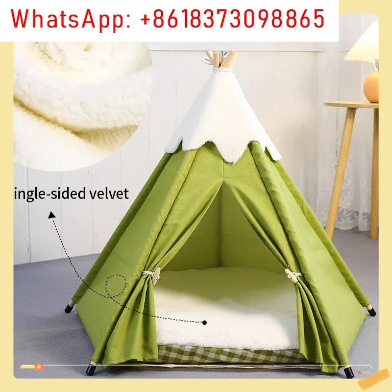 Pet Teepee Tent for Small Dogs or Cats Puppy Sweet Bed w/Thick Plush Pad Washable Dog or Cat Houses