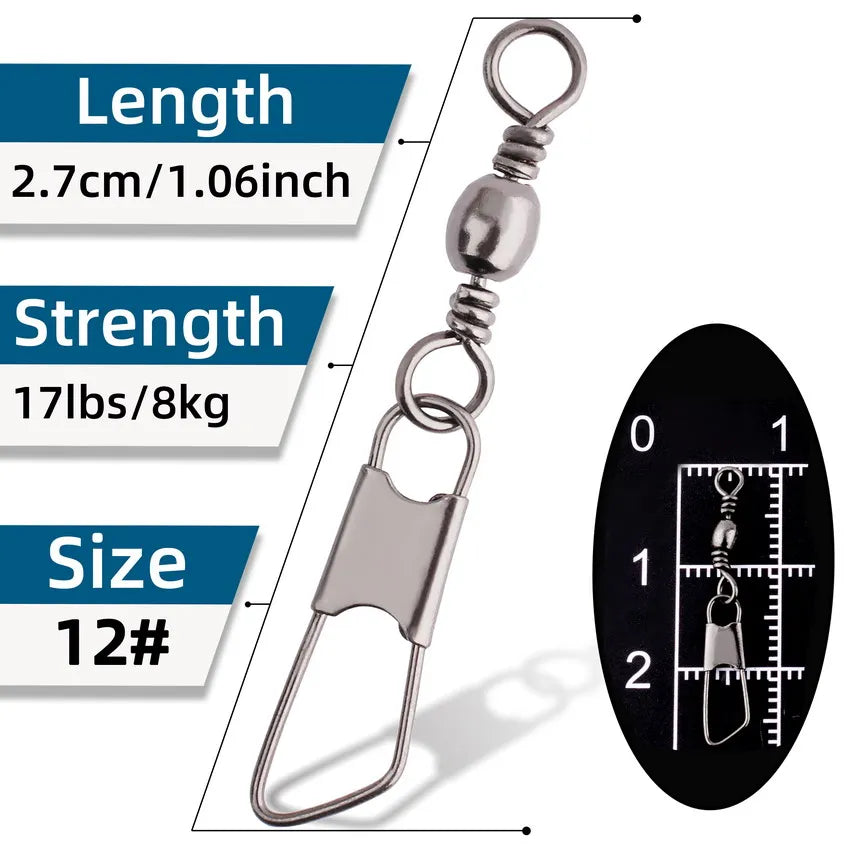 50Pcs/ Box Brass Barrel Fishing Swivel Solid Rings Fishing Pin Line Connector Fishhook with Interlock Snap Swivels Tackle Tool