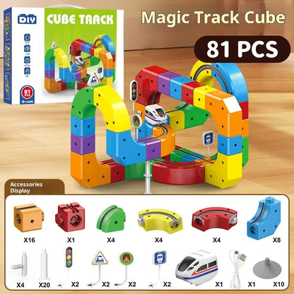 Electric Magnetic Track Set STEM Building Toy with Anti-Gravity Vehicles 100+ Pieces DIY Railway Model Creative Gift for Kids