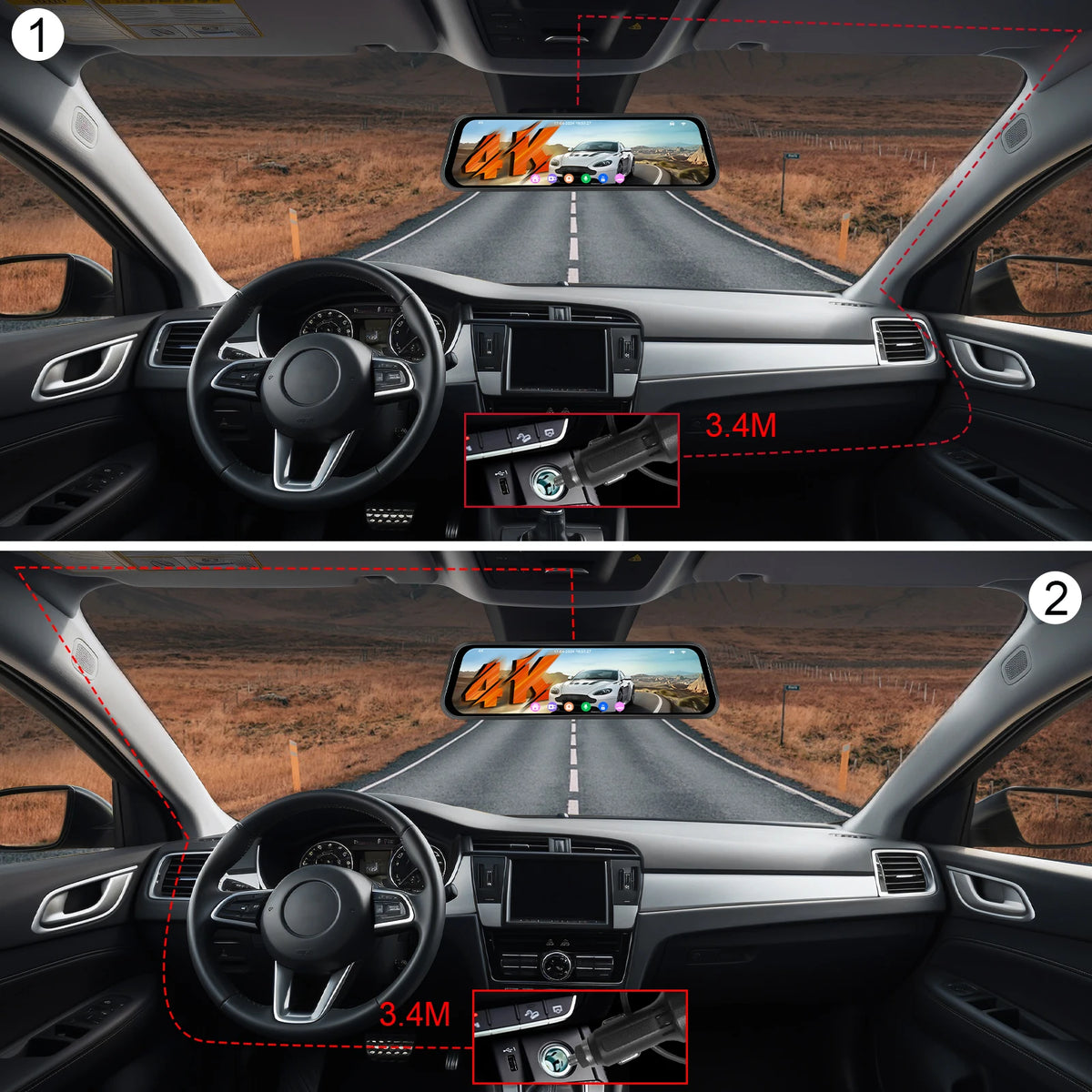 Podofo 4K Dashcam 9.66'' Mirror Dash Car Camera Rear Camera  Video Recorder Night Vision Loop Recording G Sensor 24H Parking Monitoring