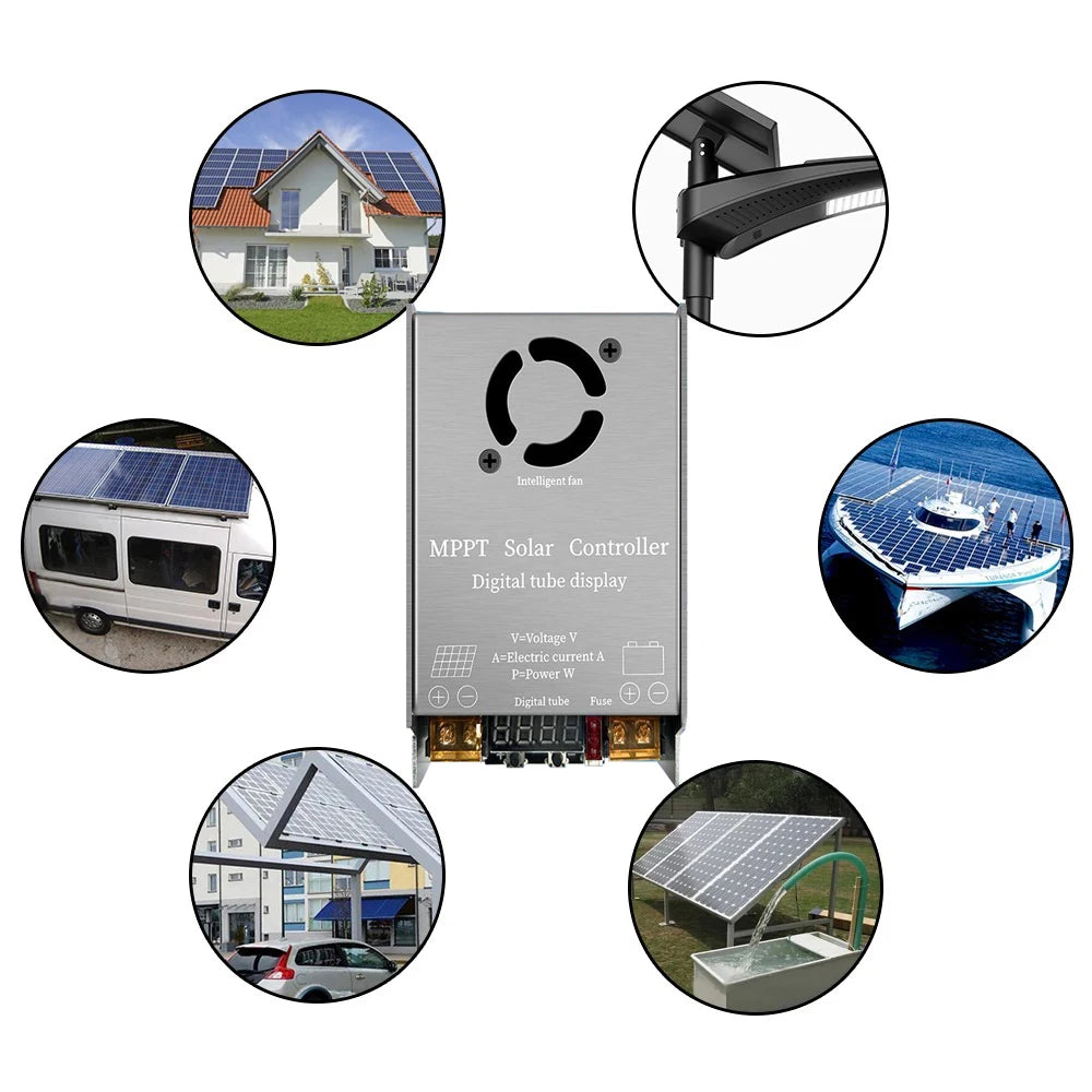 Step-Up MPPT Solar Controller Booster 450W 12A Digital Display Charging 9V-60V Input for 12V-120V Lithium Lead-Acid