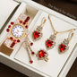 5PCS Luxury Rhinestone Women Watches Jewelry Set Fashion Adjustable Bangle Ladies Quartz Wristwatch Reloj Mujer（Without Box）