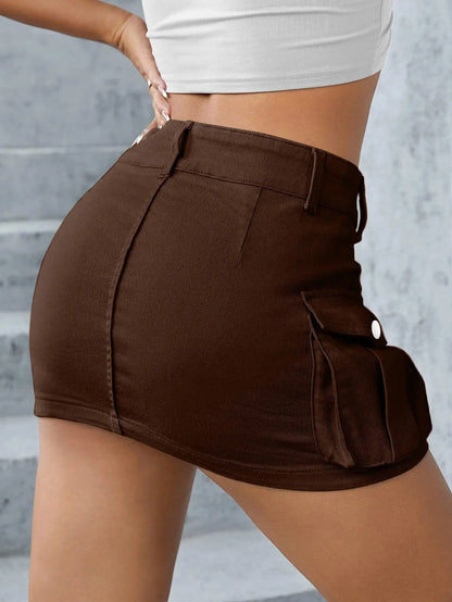 Streetwear Solid Color Cowboy Tight Skirts Women Fashion Pocket Design Sense Package Hip Slim Denim Mini Skirt Female Spring New