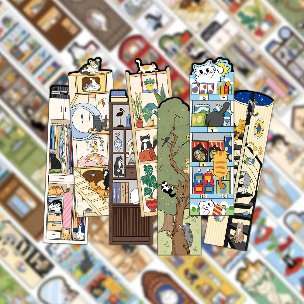 30PCS Cat Scene Bookmark Cartoon Cute Reading Page Book Label Decoration Student Creative Gift DIY