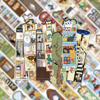 30PCS Cat Scene Bookmark Cartoon Cute Reading Page Book Label Decoration Student Creative Gift DIY