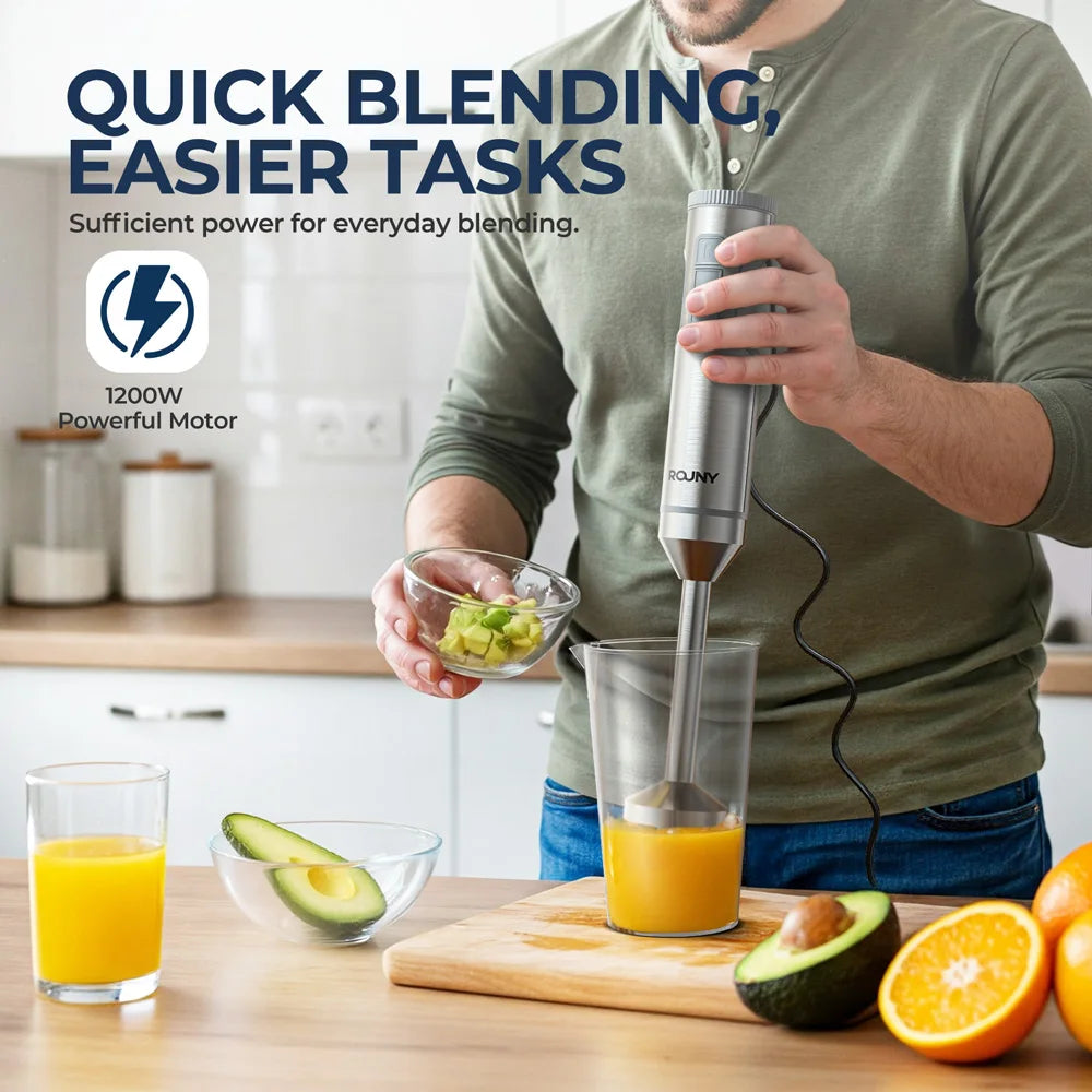 Hand Immersion Blender Powerful 4-in-1,Stainless Steel Stick Food Mixer,700ml Mixing Beaker,500ml Processor,Whisk
