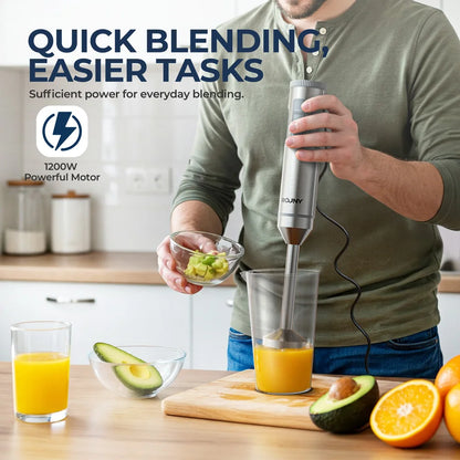 Hand Immersion Blender Powerful 4-in-1,Stainless Steel Stick Food Mixer,700ml Mixing Beaker,500ml Processor,Whisk