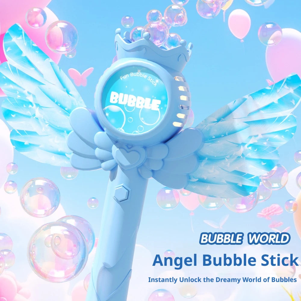 2026 New Electric Angel Automatic Bubble Handheld Bubble Stick Emit Light and Sound Bubble Gun for Party Summer Outdoors Toy