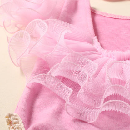 Ylsteed 2 Pieces Set Beige Newborn Photography Costume Lace Romper Bow Headband Set Baby Girl Photo Shooting Outfits