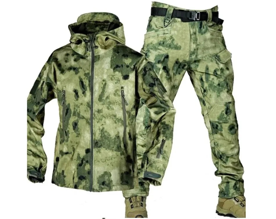 Winter Soft Shell Mens Tactical Set Outdoor Windproof Waterproof Warm Combat Suit Multi Pocket Thickened Camo Hunting Uniform