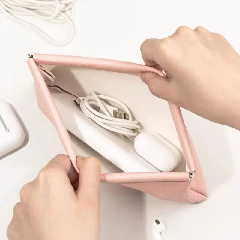 Self‑Closing Artificial Leather Long Wallet Passport Driver's License ID Holder Headphone Data Cable Storage Cash Pouch