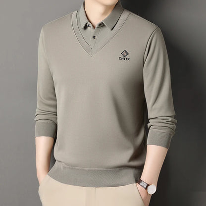 Men's Fleece Lined Sweater Polo Collar Pullover Tops Fashion Business Causal Pullovers Korean Slim Fit Thick Winter Clothes