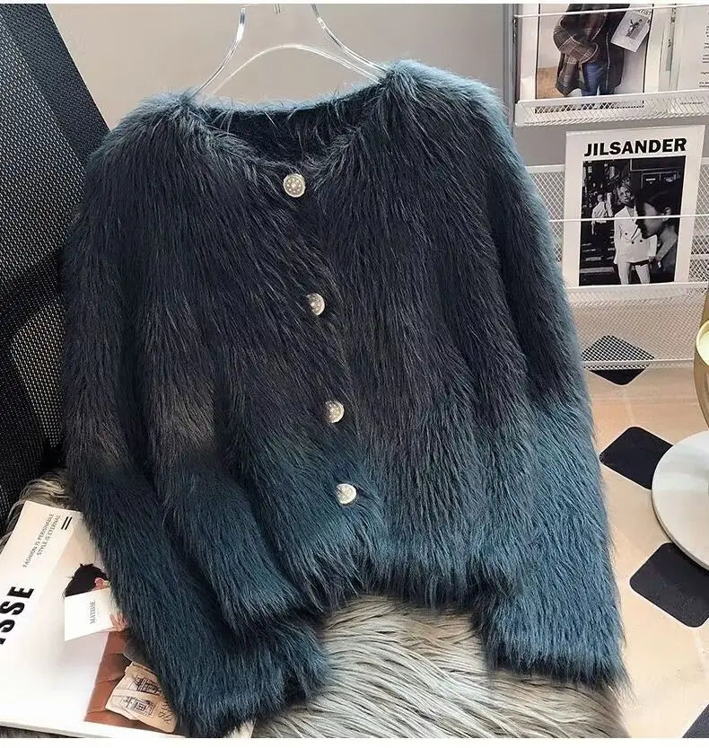 Imitation Mink Cashmere Knitted Cardigan Sweater Coat Women Autumn And Winter 2023 Popular European Soft Cardigan Sweater Female