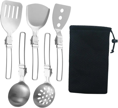 Folding Spatula Spoon Shovel Food Turner Portable 304 StainlessSteel Outdoor Camping BBQ Cooking Tableware Picnic Supplies ﻿