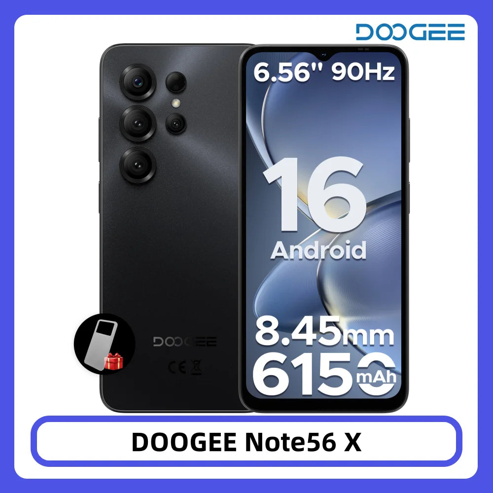 DOOGEE Note56 X Android 16 Smartphone 24GB 64GB 6.56" HD+ Screen 6150mAh Large Battery 8MP+5MP Face Unlock CellPhone